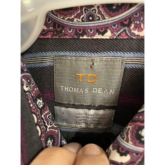 Thomas Dean TD Multi-Color Striped Flip-Cuff Long Sleeve Button Shirt ~ Men's L - Picture 4 of 5